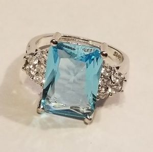 VINTAGE Blue Topaz & Zircon Statement Ring  WOW!